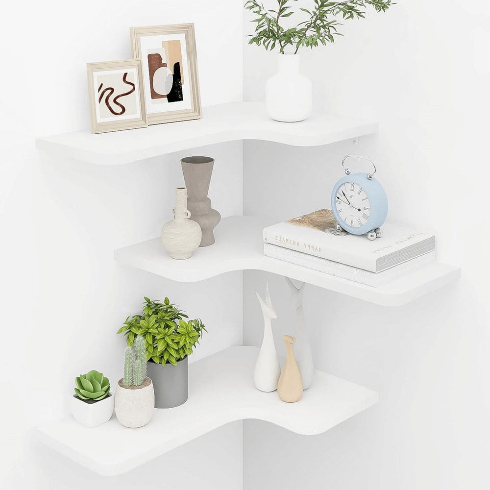 16.5 in. W x 12 in. D White Decorative Wall Shelf, Corner Floating Shelves 
