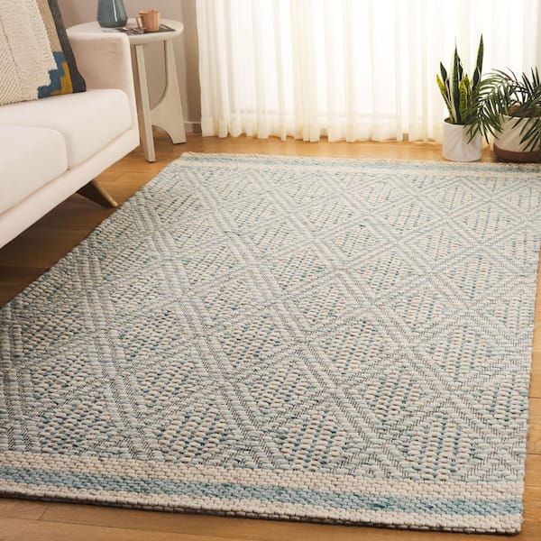 Marbella 5 ft. x 8 ft. Aqua/Ivory Casual Coastal Diamond Weave Area Rug