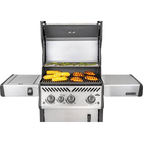 Rogue PRO 425 3-Burner Propane Gas Grill with Infrared Side Burner in Stainless Steel with Stainless Steel Cooking Grids