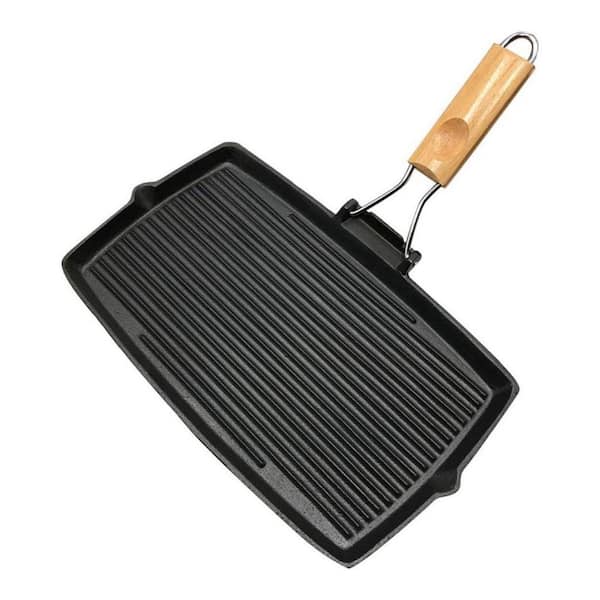 Rectangular Cast Iron Nonstick Grill Pan Uncoated Thick Skillet Stripe Steak Pot for BBQ Barbecue Picnic