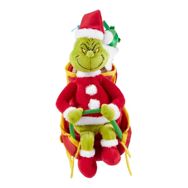 Unbranded 13 in. Dr. Seuss Christmas Animated Bump and Go Plush Grinch in Sleigh Standing Decor