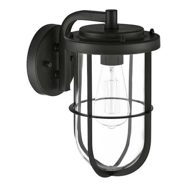 Hampton Bay Rosedale 11.5 in. 1-Light Matte Black Outdoor Wall Sconce Cylinder Lamp