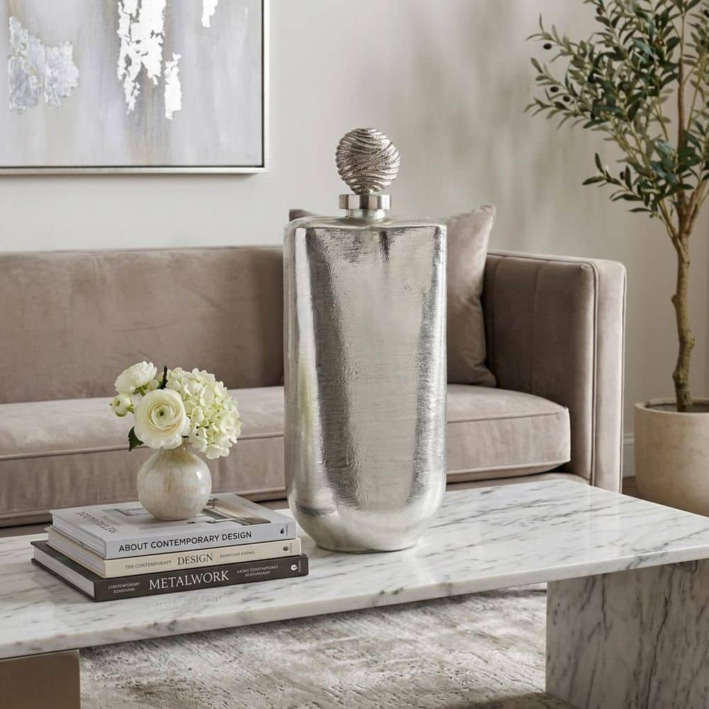 19 in. Silver Glass Metallic Bottle with Orb Top