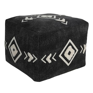 Textured Black / White 18 in. x 18 in. x 14 in. Diamond Medallion Pouf Ottoman