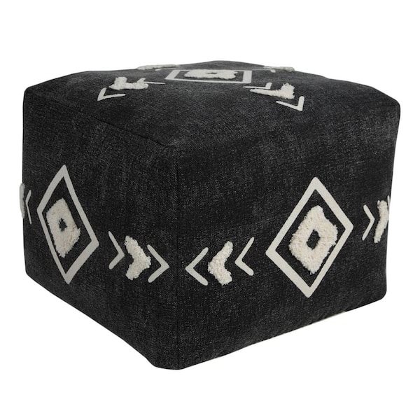 Unbranded Textured Black / White 18 in. x 18 in. x 14 in. Diamond Medallion Pouf Ottoman
