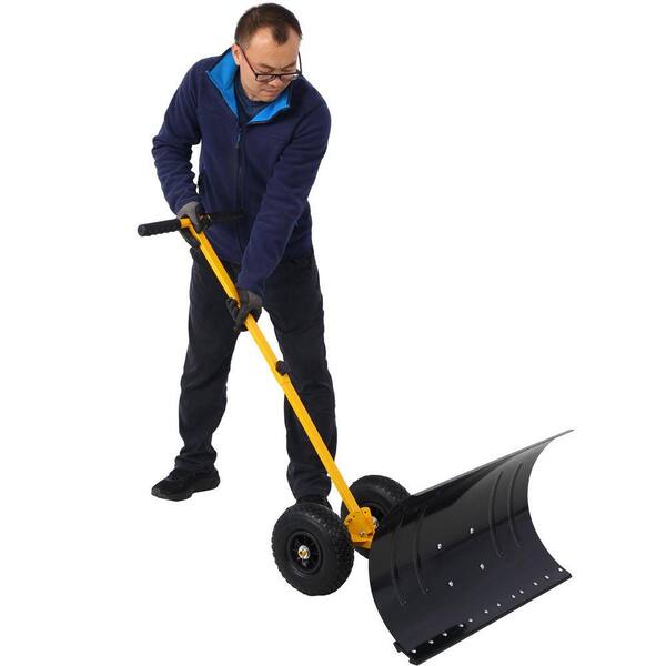 Yellow 47 in. Steel Handle Steel Snow Shovel with 10 in. Wheels