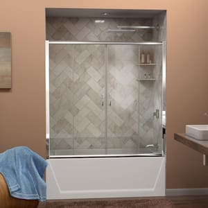 Visions 56 in. - 60 in. W x 58 in. H Sliding Semi-Frameless Bathtub Door in Chrome