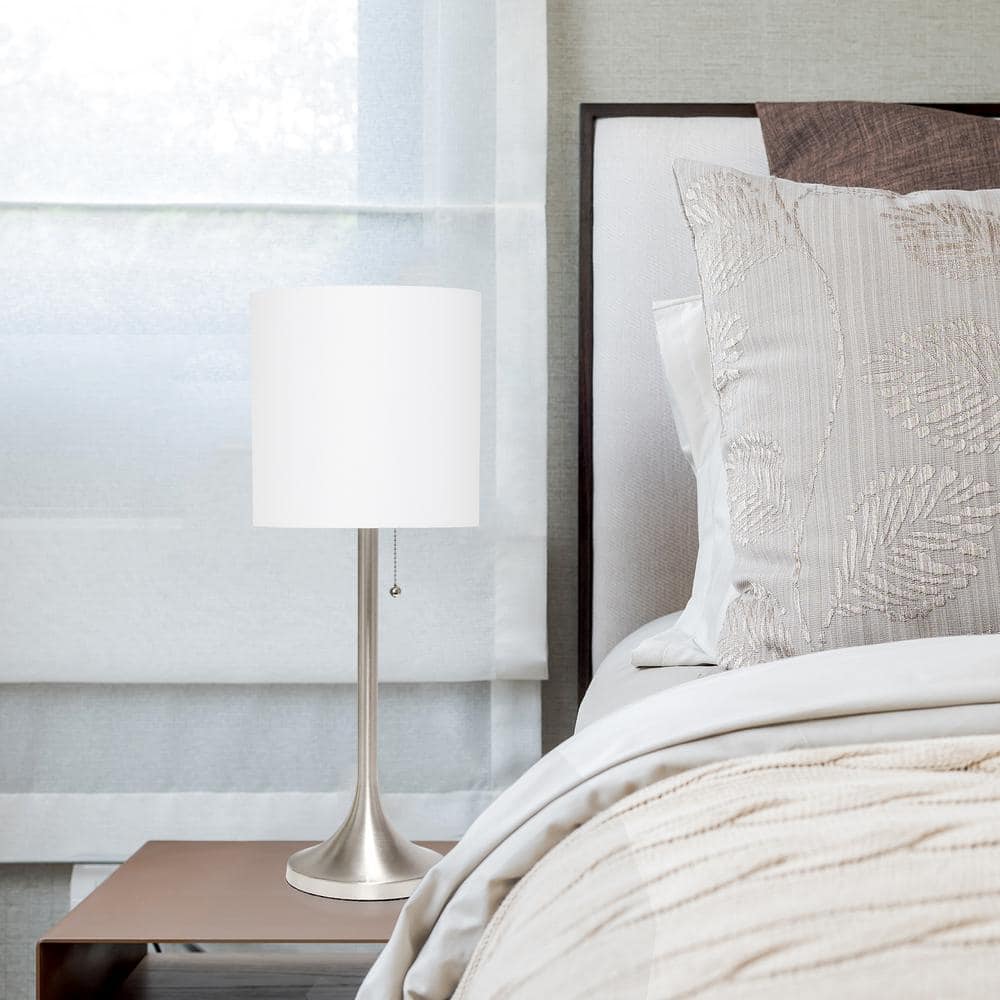 Brushed Nickel and White Tapered Table Lamp with Fabric Shade