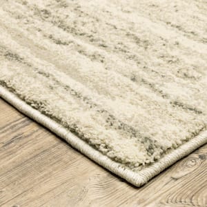 2' X 8' Beige And Grey Abstract Power Loom Stain Resistant Runner Rug