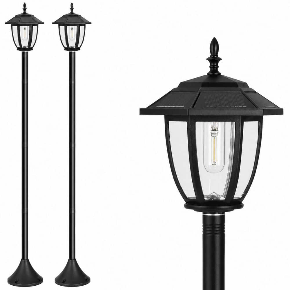 KIYAR 64 in Solar Post Light Set with Glass Lantern and Steel Pole