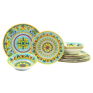 Palermo 12-Piece Multi-Colored Melamine Dinnerware Set Service for 4
