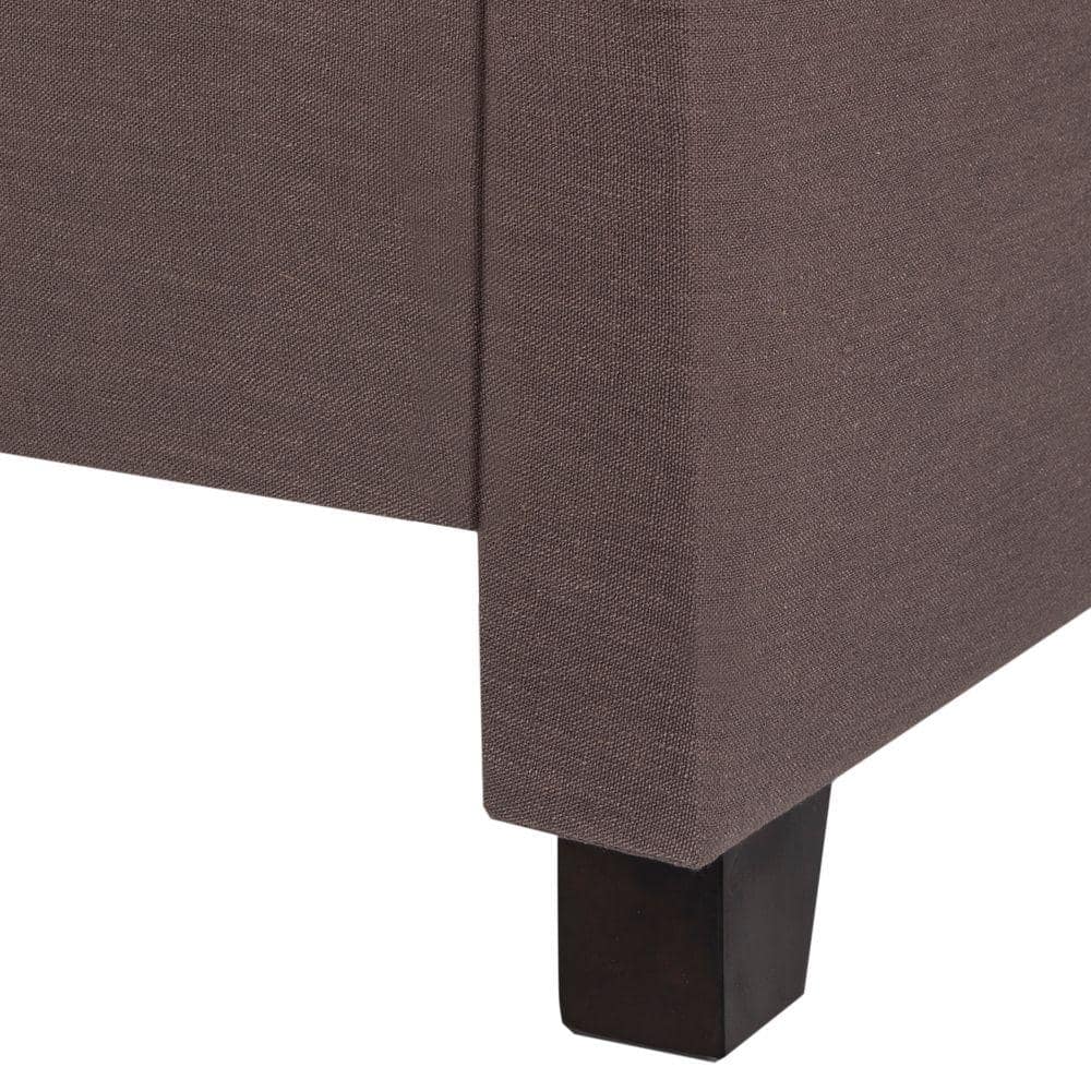 Elegant Gray Linen Full Platform Bed with Nailhead Trim