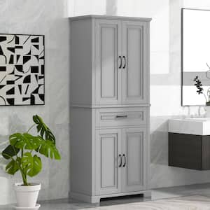 29.9 in. W x 15.7 in. D x 72.2 in. H Gray MDF Freestanding Linen Cabinet with Adjustable Shelves and Drawer in Grey