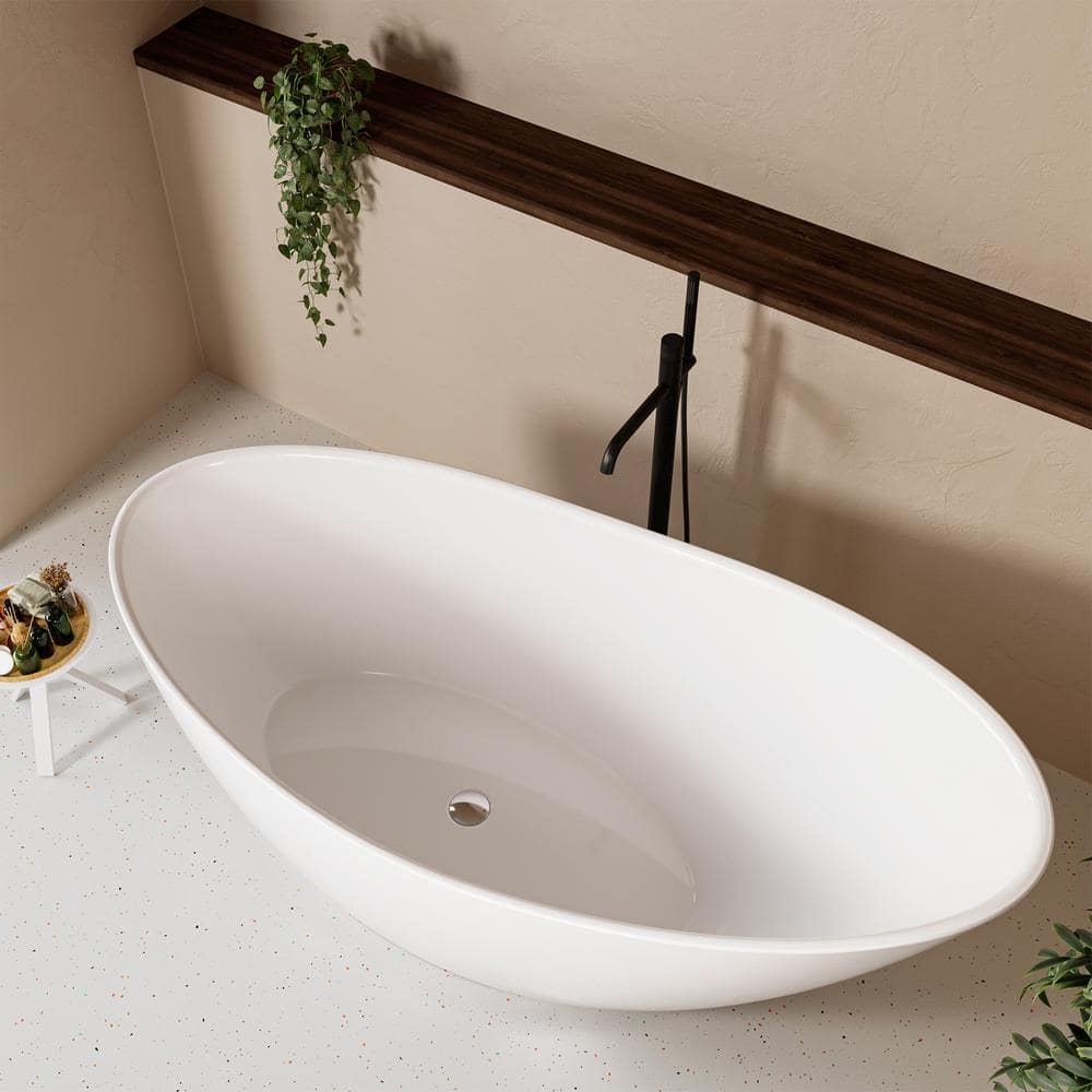 60'' White Acrylic Freestanding Slipper Soaking Bathtub