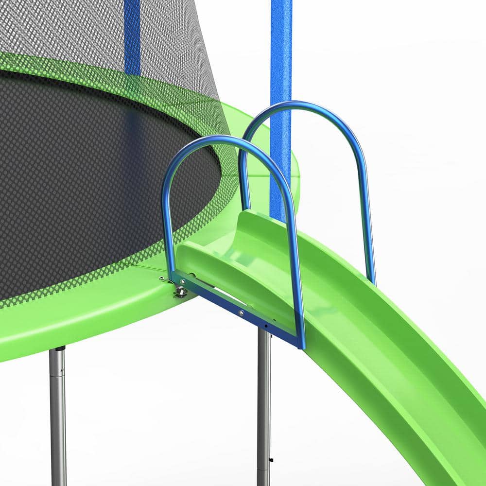 12FT Green Outdoor Trampoline with Slide, Swings, and Basketball Hoop