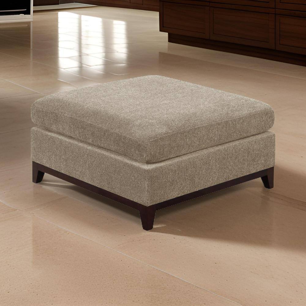 Chic Gray Chenille Tufted Cocktail Ottoman with Sleek Wooden Base