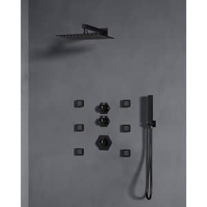 5-Spray 12 in. Dual Shower Head Wall Mount 2 in 1 Fixed and Handheld Shower Head in Matte Black with Body jets