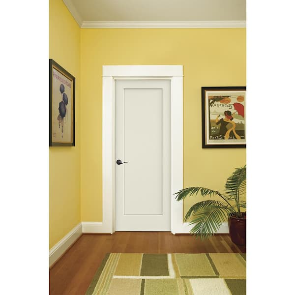 30 in. x 80 in. 1 Panel Madison White Right-Hand Smooth Solid Core Molded Composite MDF Single Prehung Interior Door