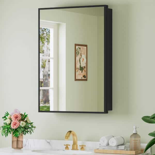 Vela 20 in. W x 28 in. H Rectangular Framed Medicine Cabinet with Mirror, Adjustable Shelves, Recessed or Surface Mount