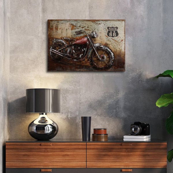 "Motorcycle 5" Mixed Media Iron Hand Painted Dimensional Wall Art
