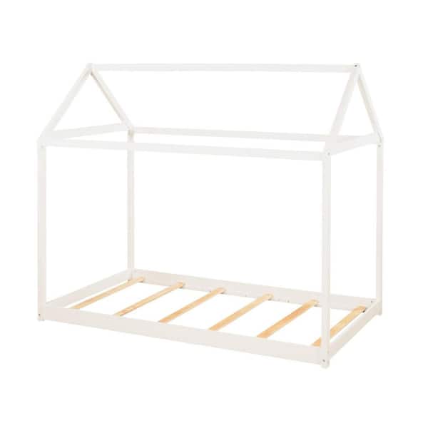 Z-joyee Wood White Twin Size House Bed with Wood Slats