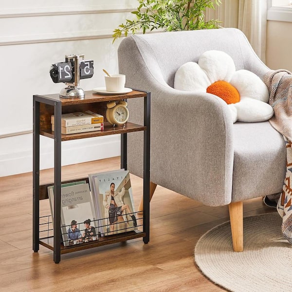 Brown 17.3 in. x 24.4 in. Wood Freestanding Magazine Rack