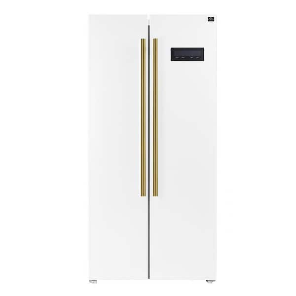 Forno Salerno 15.6 cu. ft., 33 in. Freestanding Side-By-Side White Refrigerator with Antique Brass Handles