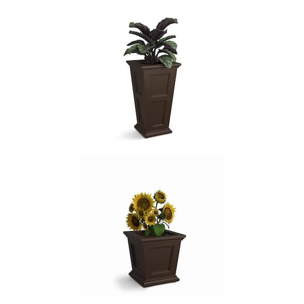 Fairfield Self-Watering Planter Combo: 28 in. Tall and 16 in. Square Espresso Polyethylene Planter