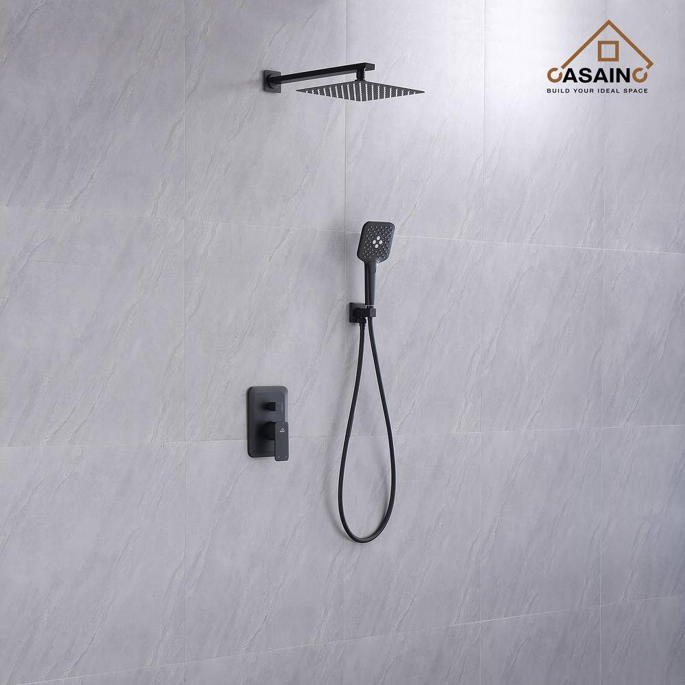 Matte Black Dual Square Rain Shower System with Handheld