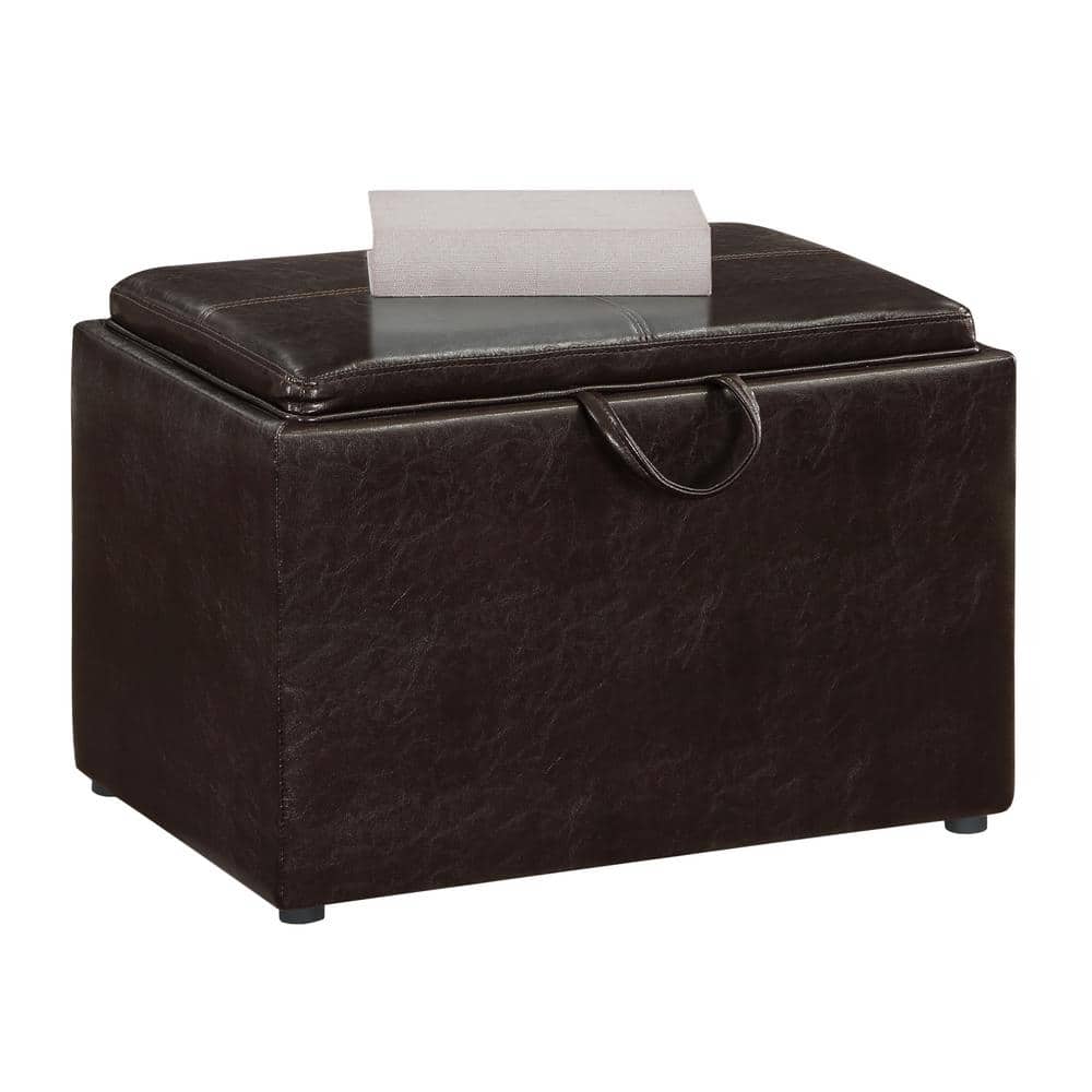 Espresso Faux Leather Versatile Storage Ottoman with Tray