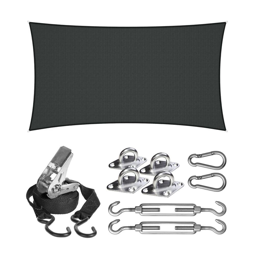 Graphite Rectangle Outdoor Sun Shade Sail with Hardware Kit