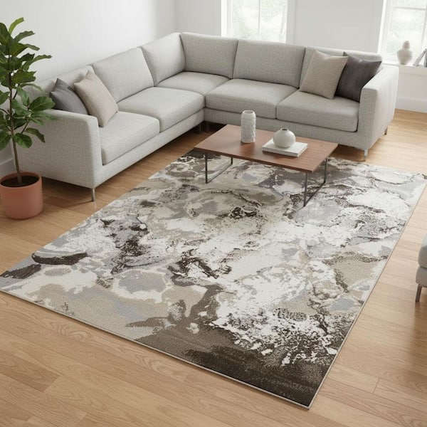 Cream 8 ft. x 11 ft. Woven Abstract Rectangle Indoor Area Rug