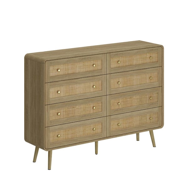 Yellow Burly Wood Grain 8-Drawers 55.1 in. W x 40 in. H Chest of Drawers, Dresser without Mirror, Storage Cabinet