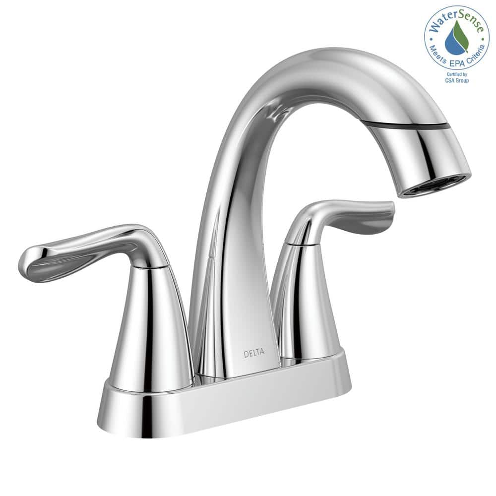 Chrome Dual Handle Pull-Down Bathroom Faucet with Sprayer