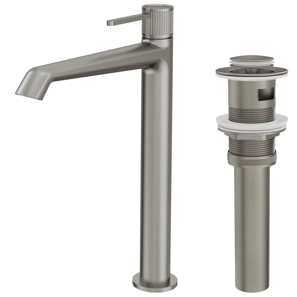12.8 in. Height Mid-Arc Single Handle Single Hole Vessel Sink Faucet Spot Resist in Brushed Nickel Pop Up Included price history on PriceWatchPro