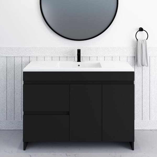 VOLPA USA AMERICAN CRAFTED VANITIES Mace 48 in. W x 20 in. D x 35 in. H Single-Sink Bath Vanity Left Side Drawers in Black with Acrylic Integrated Top