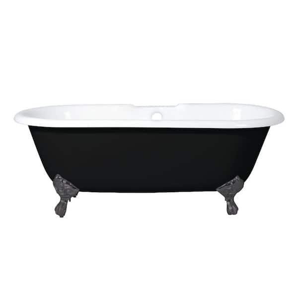 Aqua Eden Classic 66 in. Cast Iron Oil Rubbed Bronze Double Ended Clawfoot Bathtub with 7 in. Deck Holes in Black