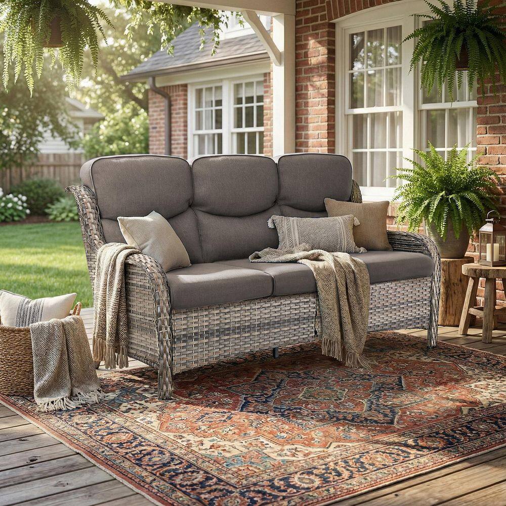 LunaCurve 3-Seat Gray PE Wicker Outdoor Couch with 5 in. Olefin Gray Cushions /Patio Sofa Furniture price history on PriceWatchPro