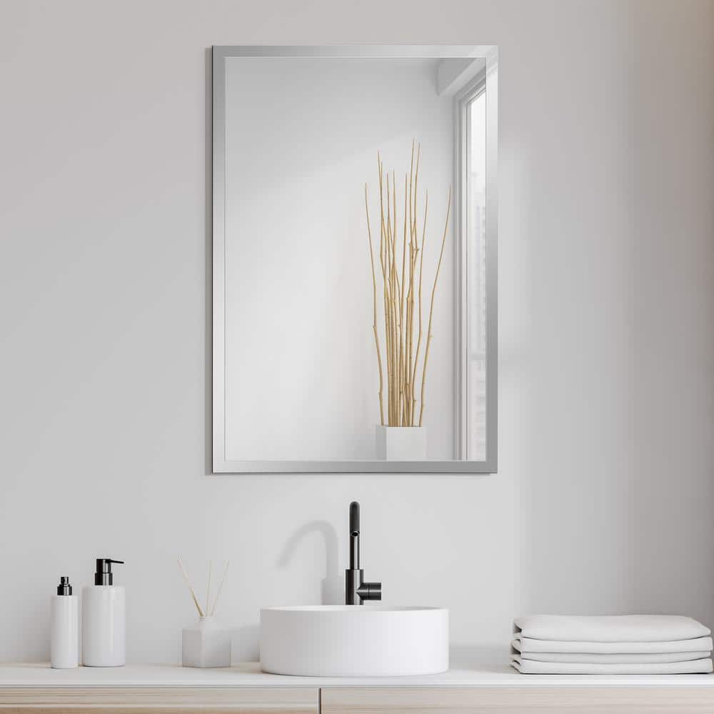 Sleek Contempo 24" x 36" Stainless Steel Rectangular Wall Mirror