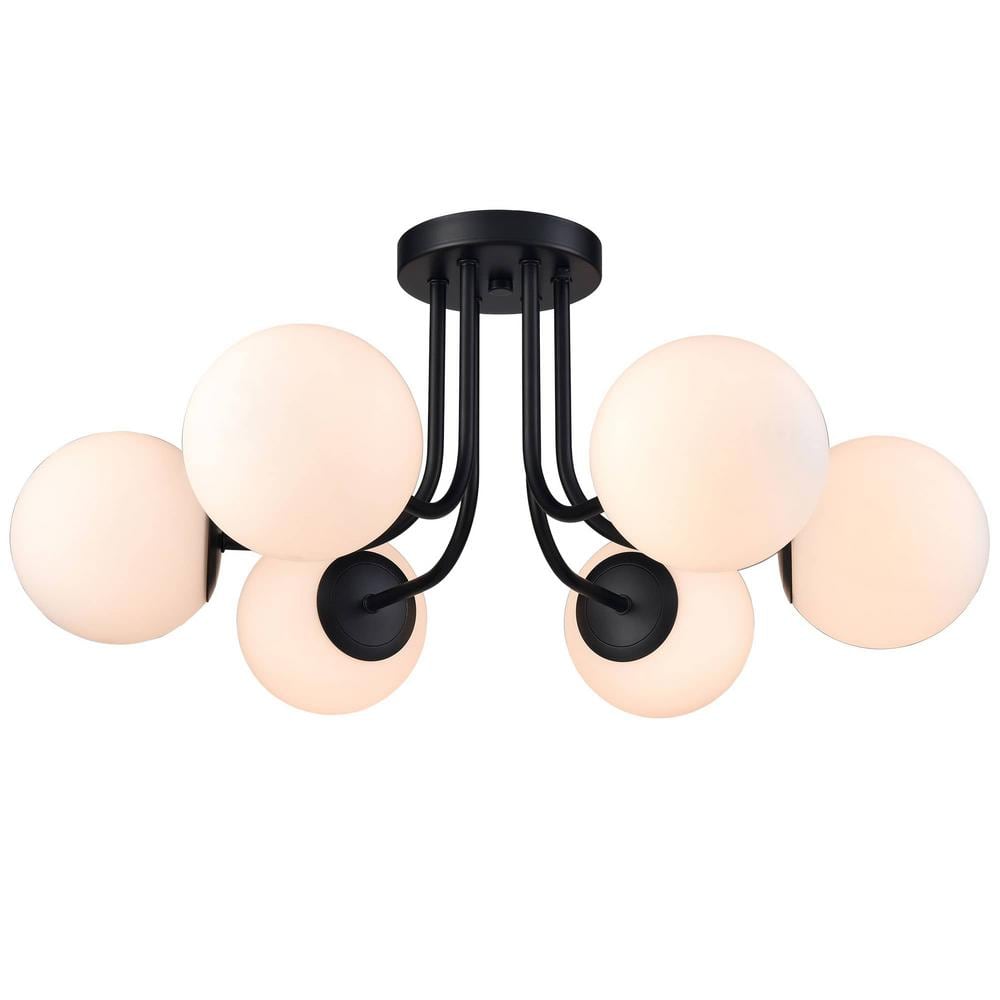 CLAXY 27.56 in. 6-Light Black Modern Semi-Flush Mount with