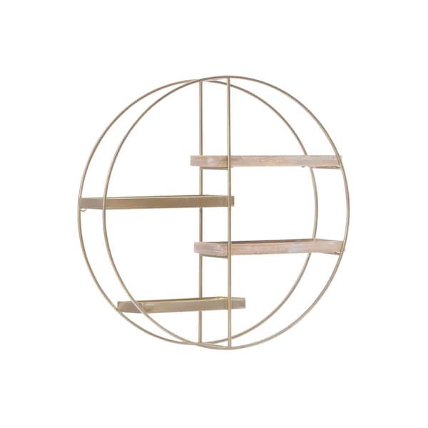 Jewett Gold Round 4-Shelf Double Iron Frame Wall Storage