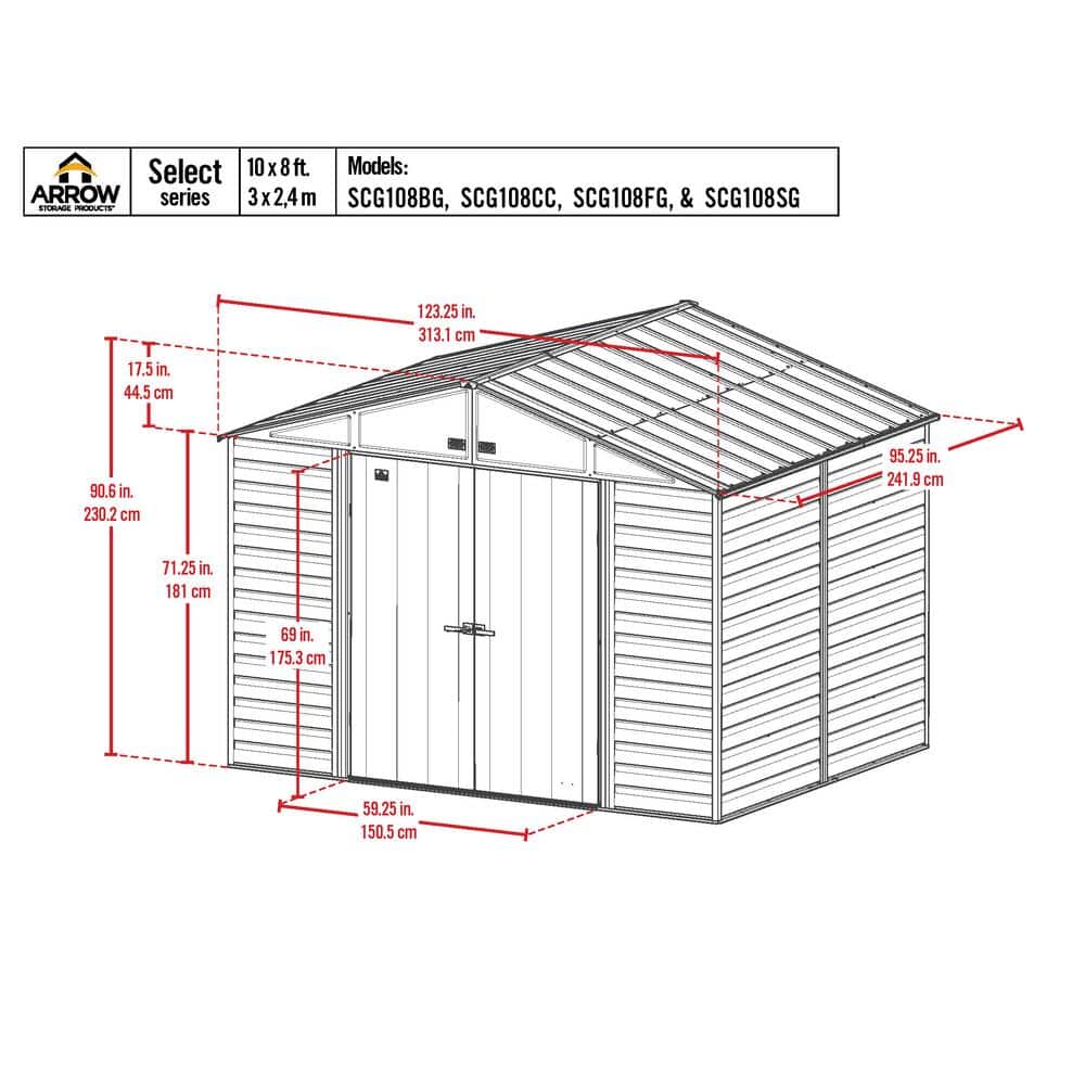 Charcoal 10' x 8' Galvanized Steel Peak Roof Storage Shed