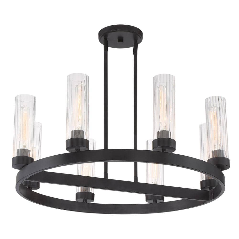 Braden Iron Graphite 8-Light Industrial Chic Chandelier with Clear Ribbed Glass