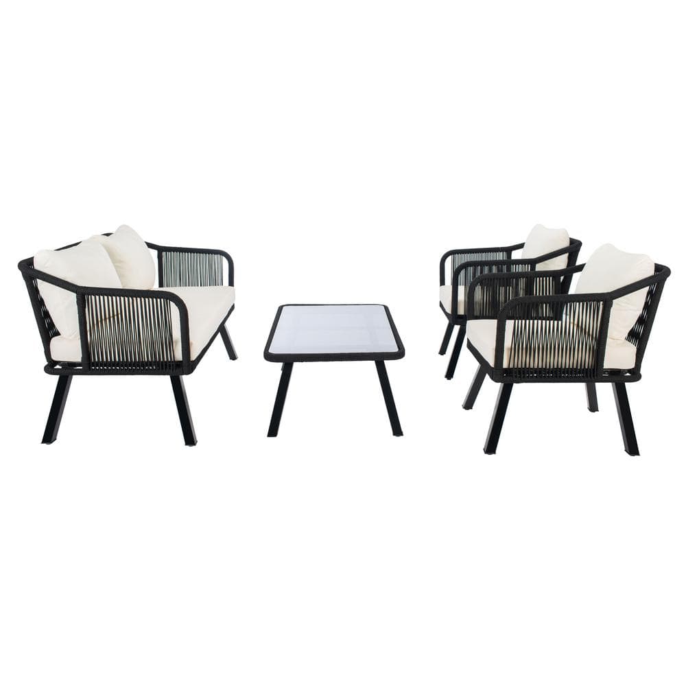 Torsla Black and Beige 4-Piece Rope Patio Set