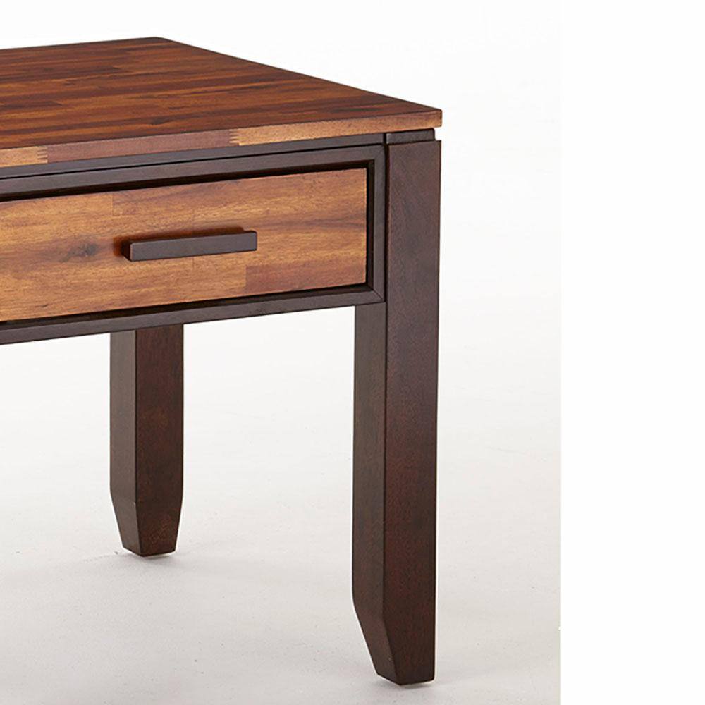 Transitional Brown Square Wood End Table with Storage