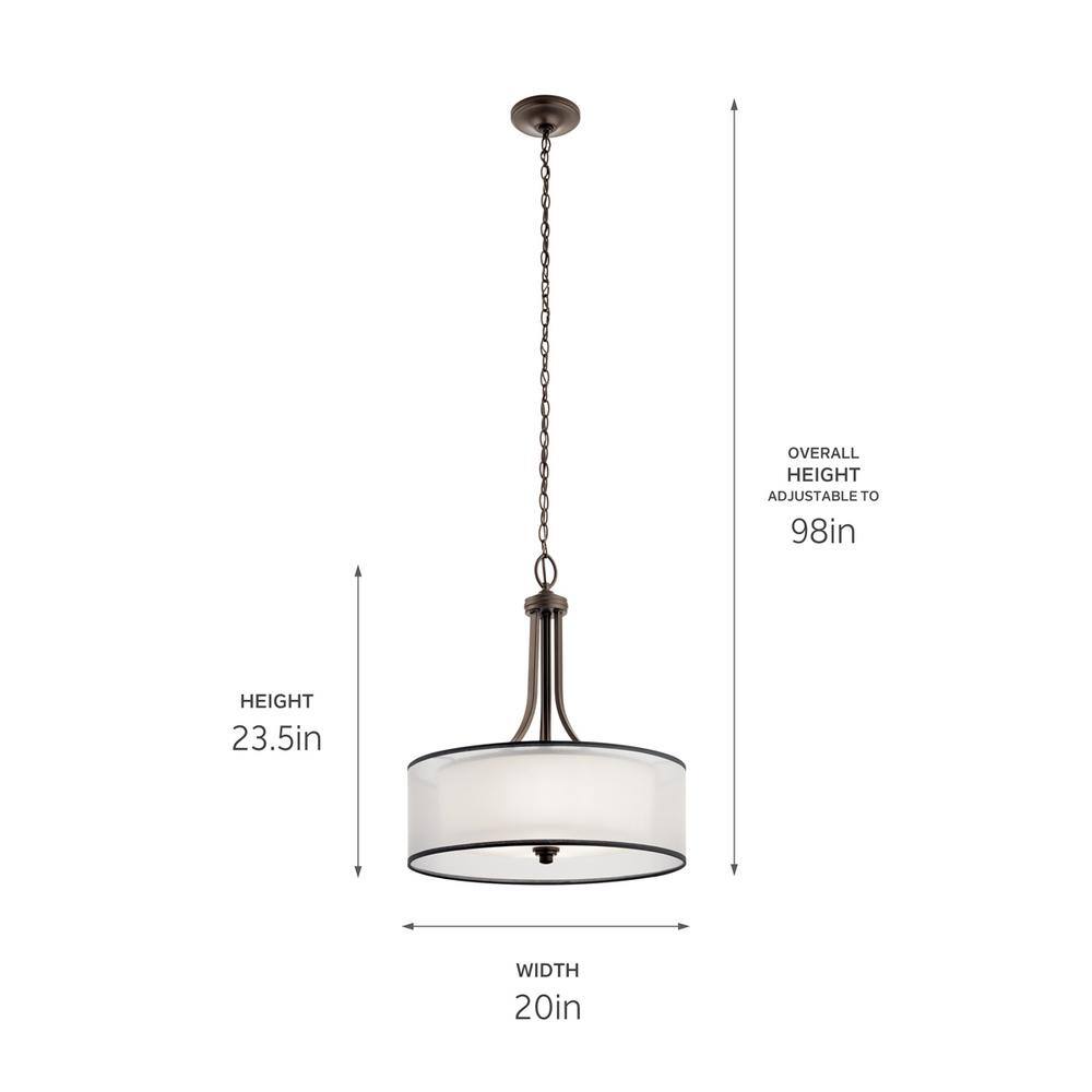 Transitional Lacey 20" Mission Bronze Drum Pendant with Opal Glass