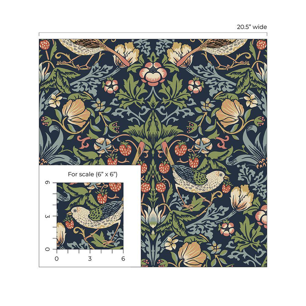 Midnight Blue Botanical Vinyl Peel and Stick Wallpaper Roll