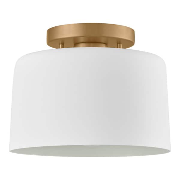 10 in. 1-Light Matte White and Gold Semi-Flush Mount