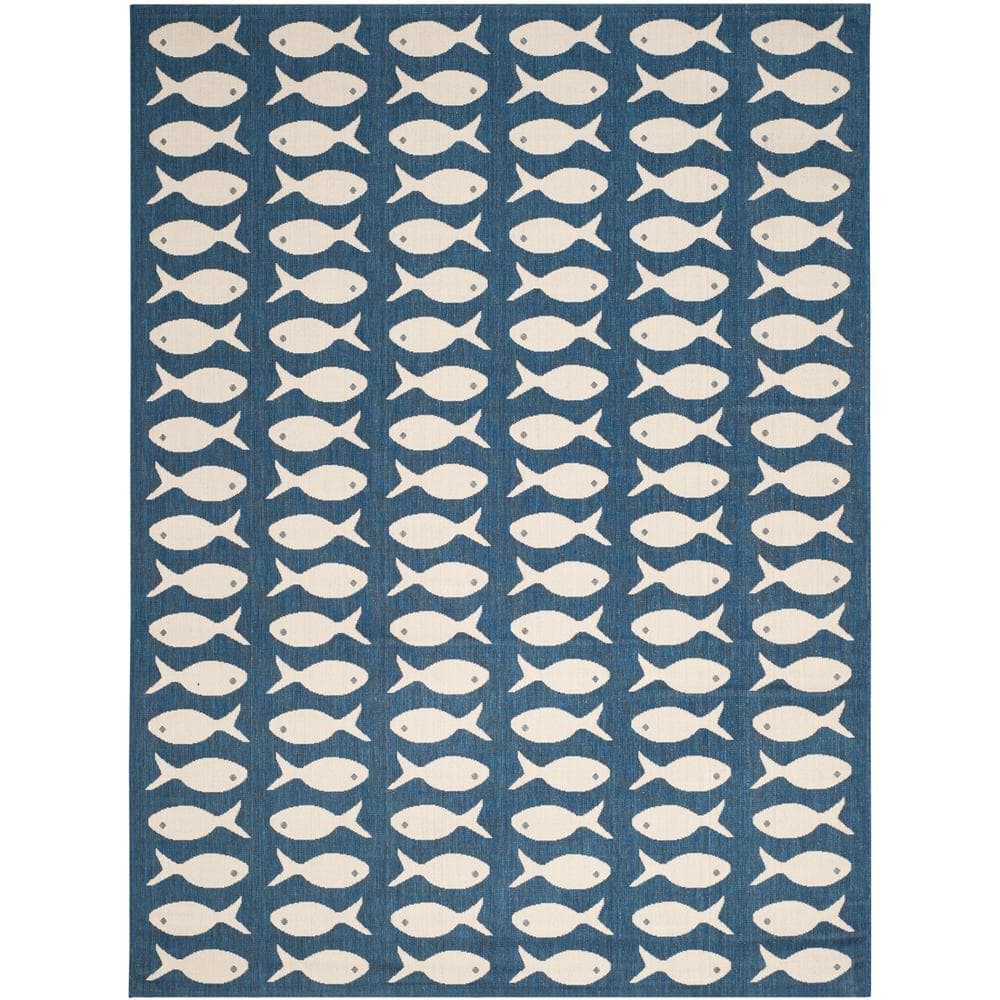 SAFAVIEH Courtyard Navy/Beige 8 ft. x 10 ft. Geometric Fish Indoor ...