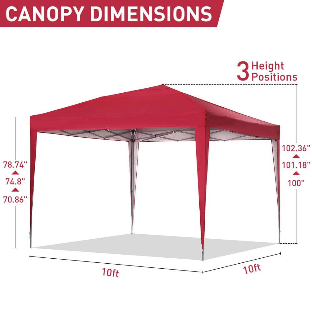 10' x 10' Red Steel Frame Pop-Up Canopy Tent